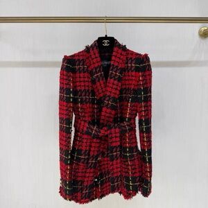Authentic Balmain Red and Black Checkered Blazer